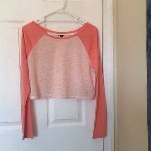 Coral heather long sleeve crop top